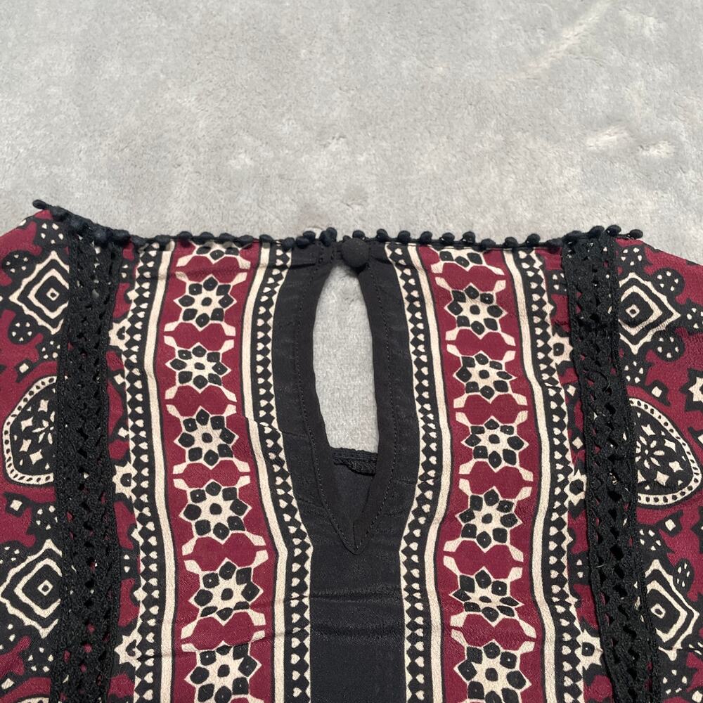 SEA New York Ezri Blouse Womens 4 Silk Blend Floral Boho Peplum Lattice Lace - Picture 5 of 11